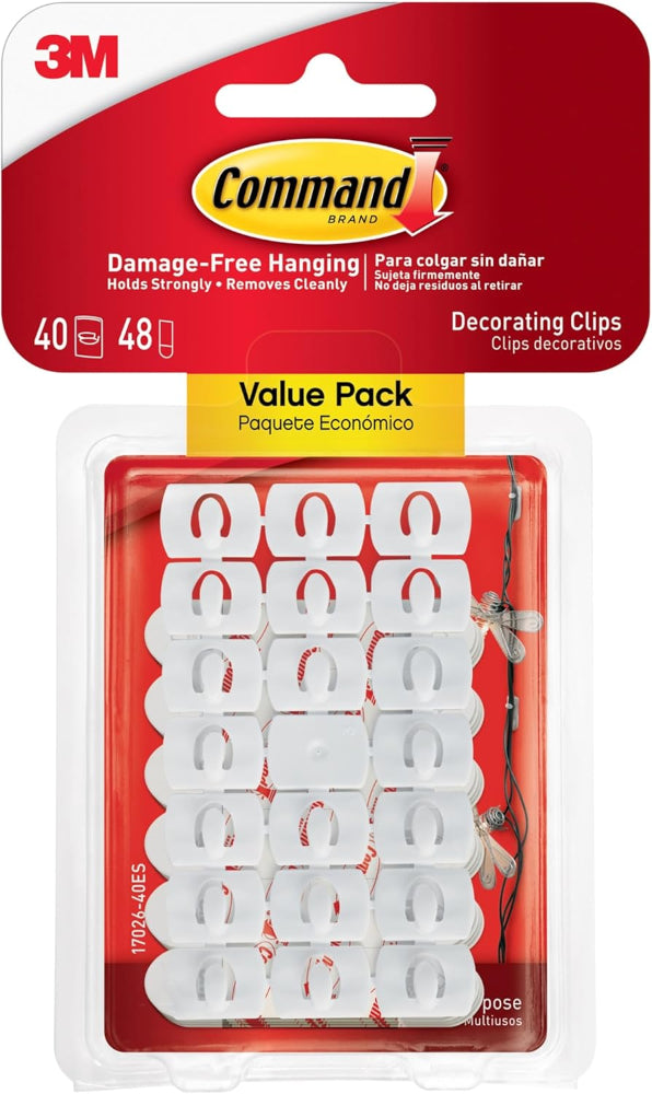 Command 17026-40ES Decorating Clips, 40 Clear Clips and 48 Small Clear Indoor Strips