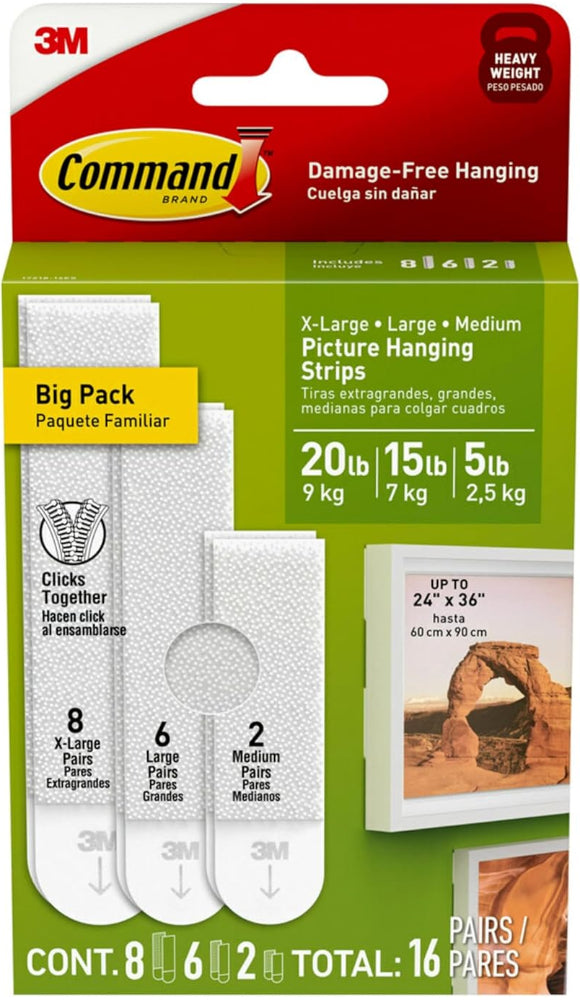 Command 17218-16ES/17218BLK-16ES Picture Hanging Strip Mixed Pack, 16 Pairs