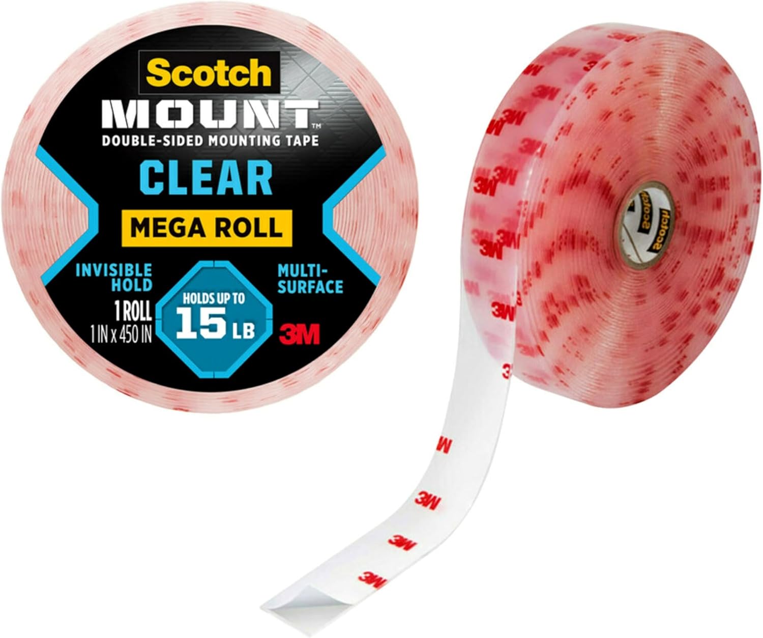 Scotch 410H-LONG-DC Clear Double-Sided Mounting Tape, 1 in x 450 in