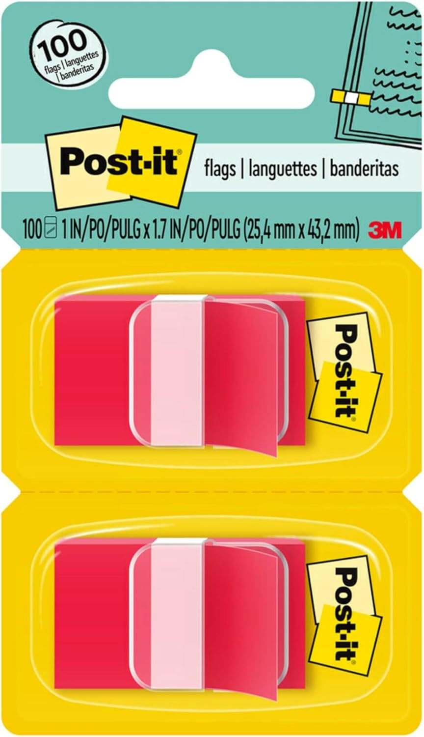 3M 680 Post-it Flags, 1 in. x 1.7 in., 50/Dispenser, 2 Dispensers/Pack, 100 Flags