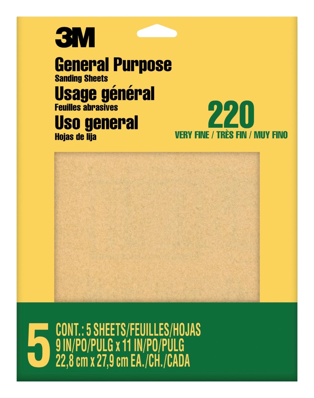 3M 9001NA-9005NA Aluminum Oxide Sandpaper, 9 in x 11 in, 5-Sheets