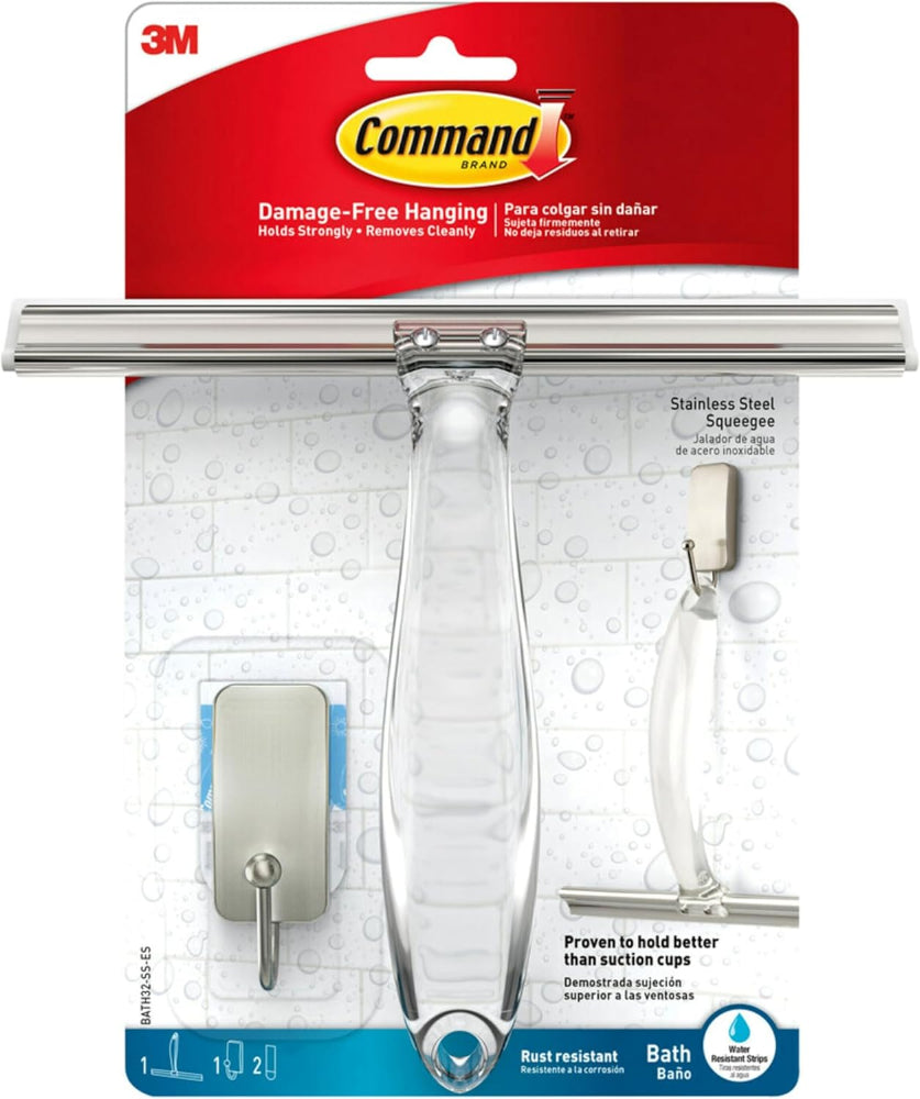 3M Command BATH32-SS-ESF Bath Squeegee and Satin Nickel Hook