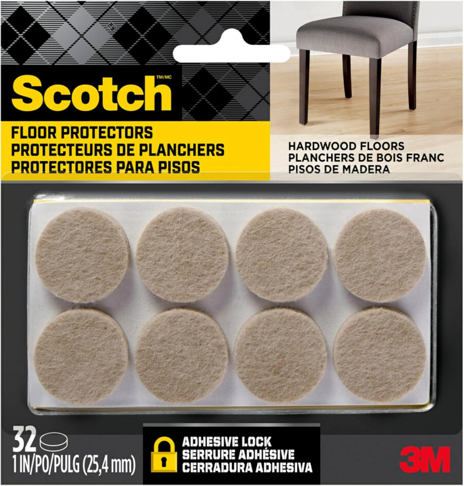 Scotch SP802-NA Round Felt Pads,  1 in, Beige, 32 Pack