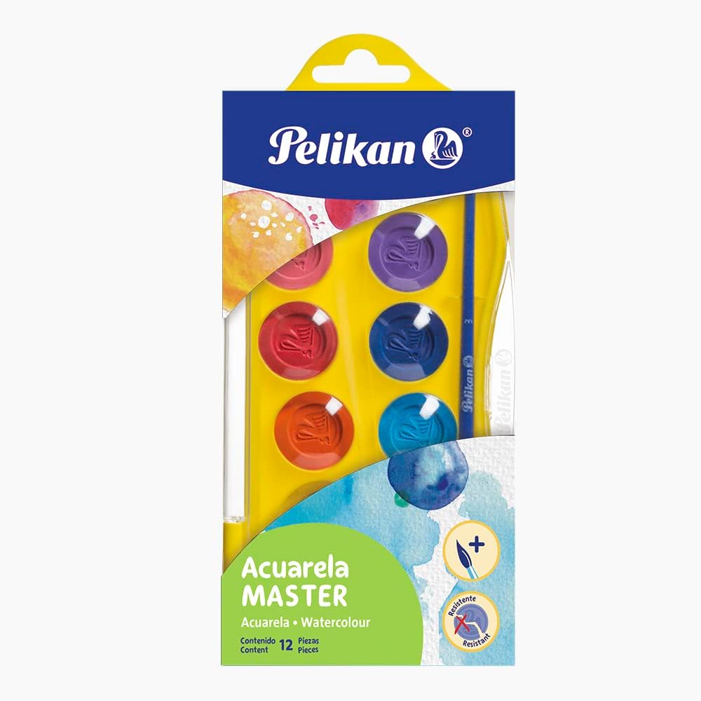 Pelikan 07501201 Washable Master Watercolor Paint and Brush Plastic Set, 12 Colors