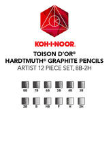 Koh-I-Noor FA15021112BC Toison d'Or Graphite Pencil Artist Set, 12 Pencils Per Tin and Blister Carded