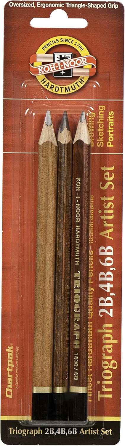 Koh-I-Noor FA1830.3BC Triograph Graphite Pencil Artist Set, 3 Pencils, 2B, 4B, 6B, Black