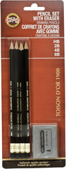 Koh-I-Noor FA1900.4SET Toison d'Or Graphite Pencil and Kneaded Eraser Set, 4 Pencils