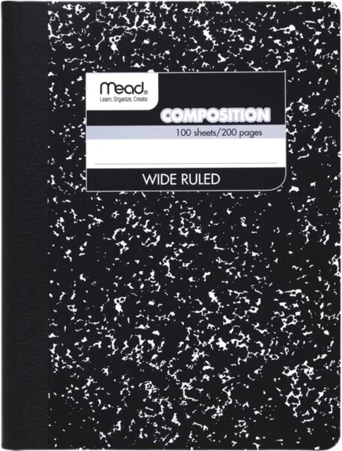 Mead 09910/38301/72936 Composition Book, Wide Ruled, 100 Sheets, 7 1/2" x 9 3/4", Black Marble