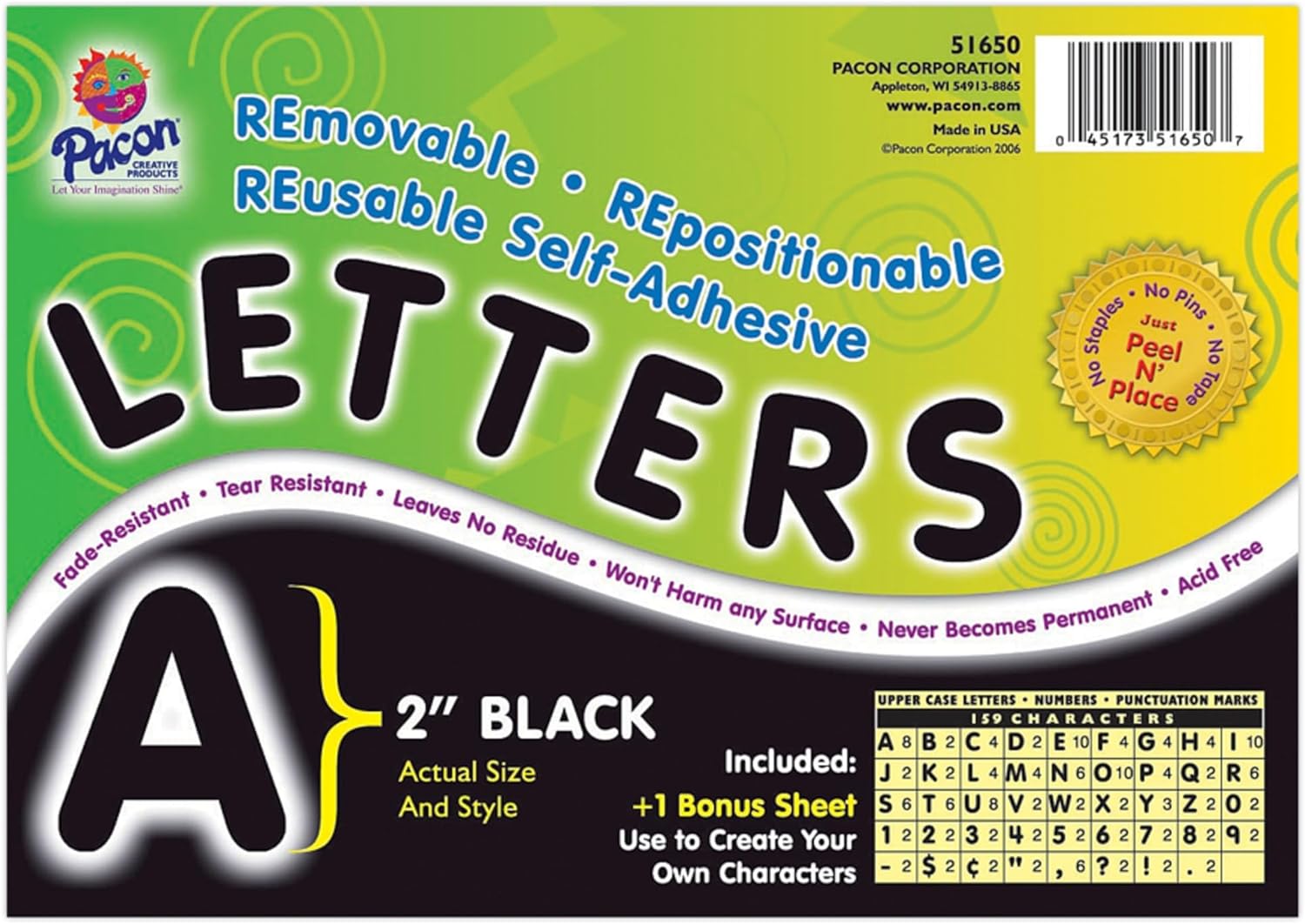 Pacon Self-Adhesive Letters, Puffy Font, 2", 159 Characters
