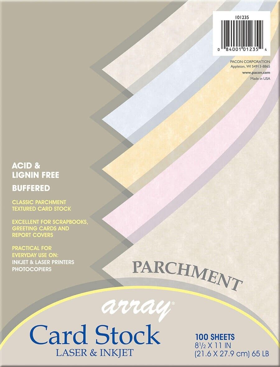 Pacon P101235 Card Stock, Parchment, 5 Colors, 8-1/2" x 11", 100 Sheets