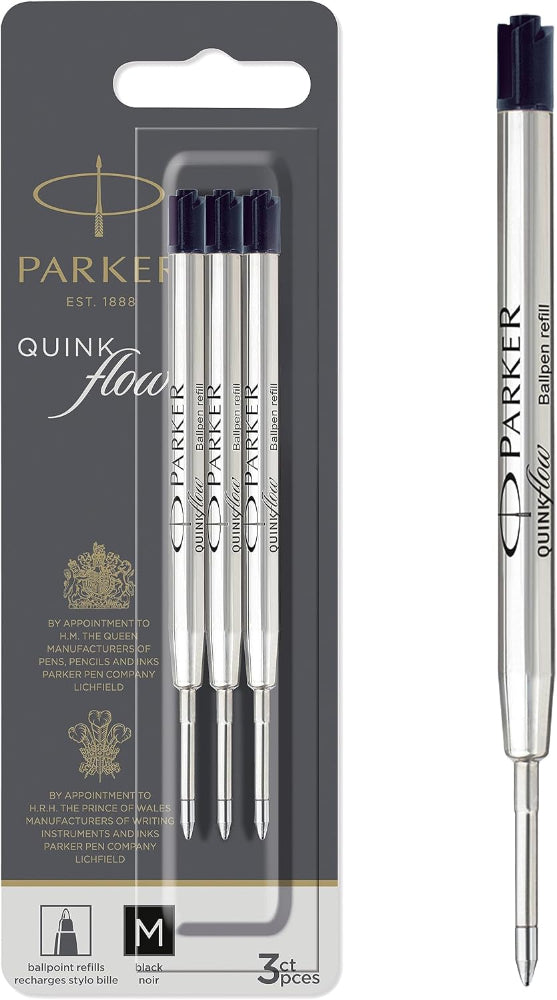 Parker 2119151-2119154 QUINKflow Ballpoint Pen Ink Refills, 0.7 mm Medium Tip