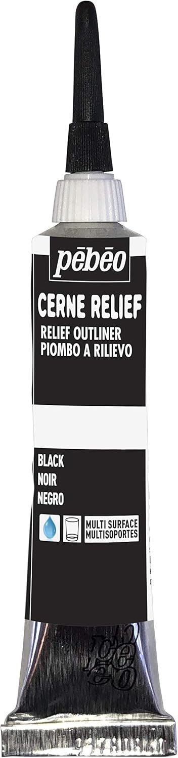 Pebeo 390000-778000 Vitrail Cerne Relief Glass Paint Outliner, 20ml Tube with Nozzle