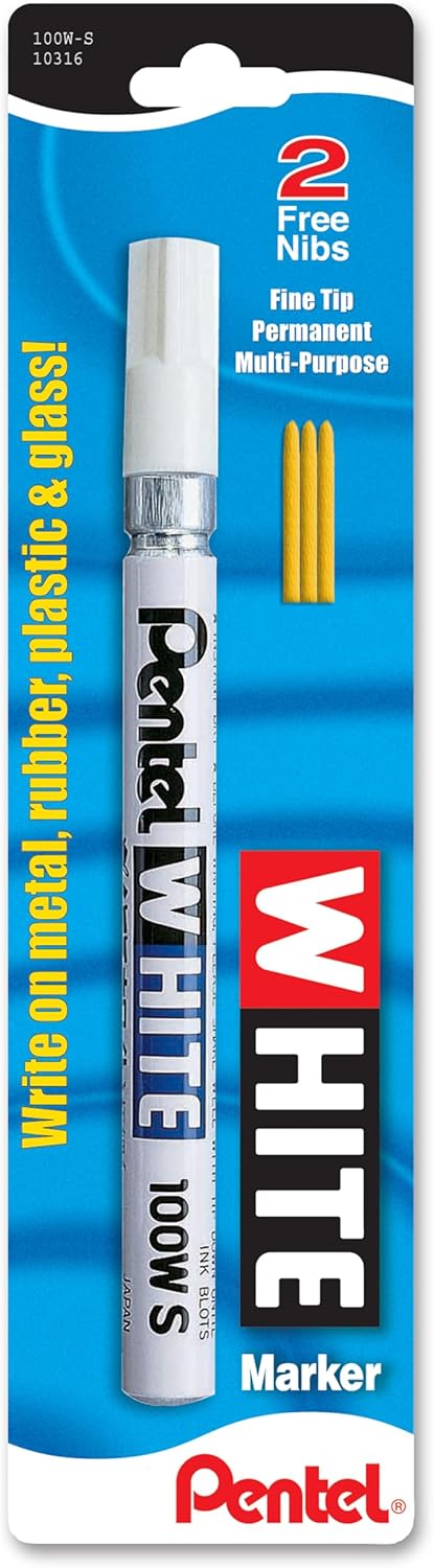 Pentel 100W-S Permanent Marker, White, Fine Point, 1 Pack