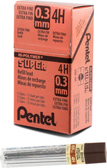 Pentel 300 Super Hi-Polymer Lead Refills,  0.3 mm Extra Fine, 12 Leads per Tube, Box of 12 Tubes