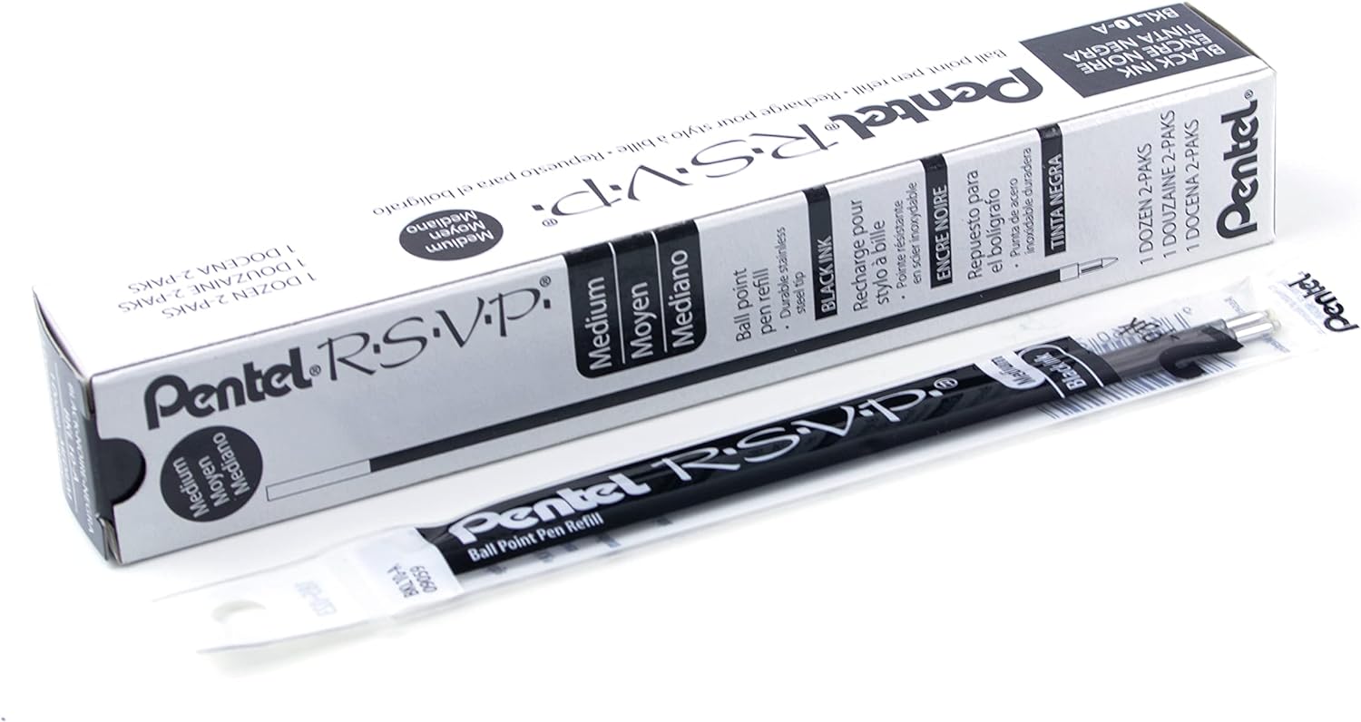 Pentel BKL10 Refills for BK91 RSVP Ballpoint Pens, 1.0 mm, Box of 12 Packs (24 Refills)