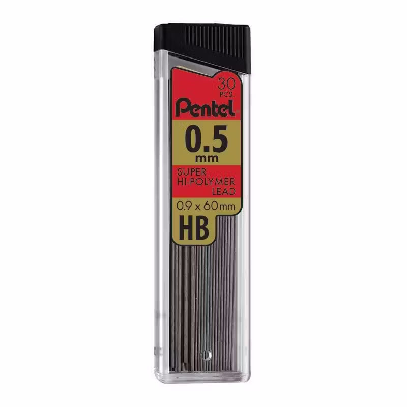 Pentel C25/C27/C29-HB Super Hi-Polymer Leads, HB, 60 mm, 30 Leads/Tube, 1 Tube