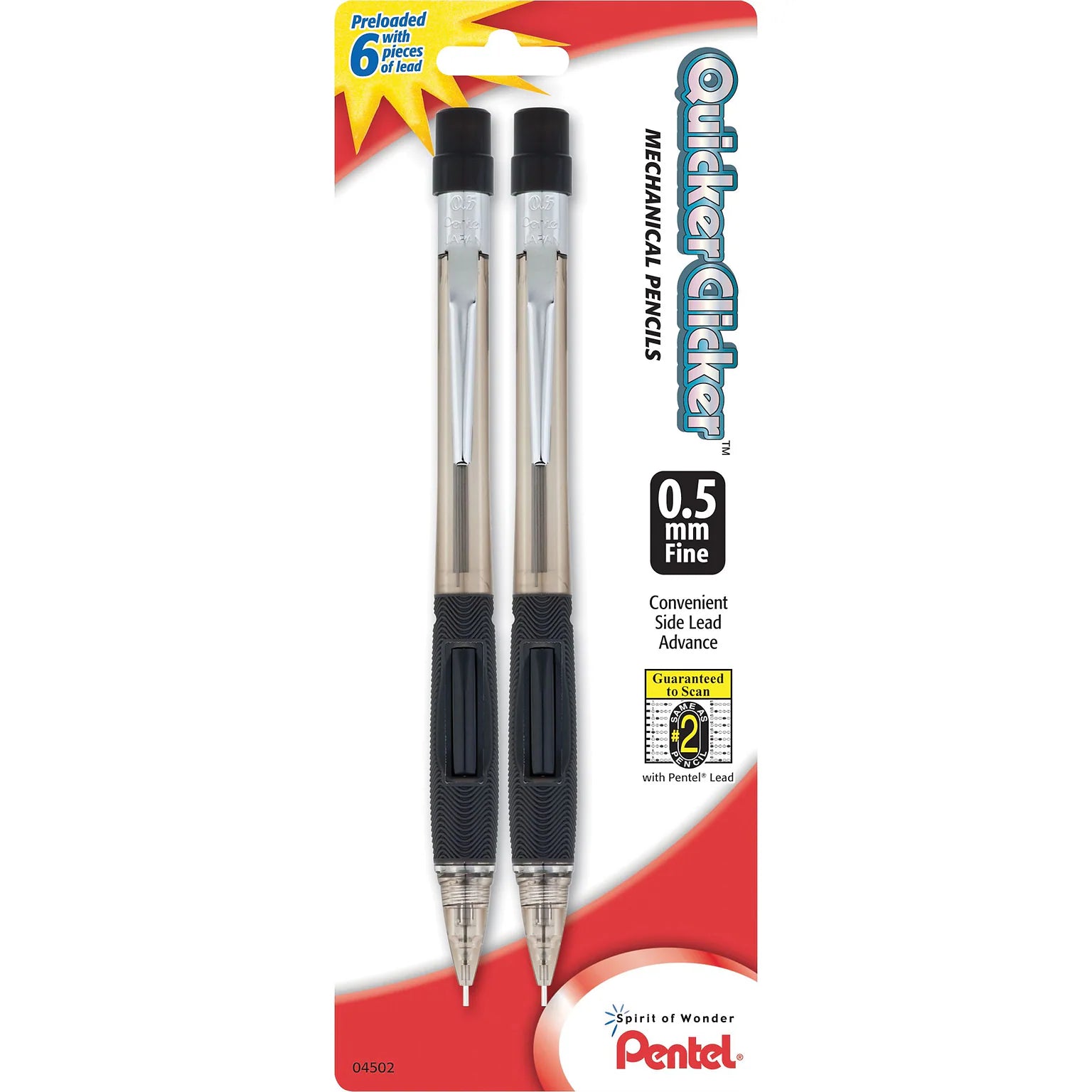 Pentel PD345BP2-K6 Quicker-Clicker Mechanical Pencils, 0.5 mm, 2-Pack