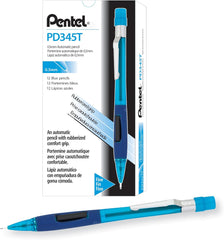 Pentel PD345T Quicker Clicker Mechanical Pencil with Grip, 0.5 mm, Transparent Barrel, Box of 12 Pencils