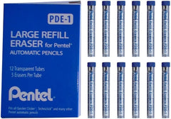 Pentel PDE-1 Refill Erasers for AL, AX and PD Series Pencils, 5 Pcs/Tube, Box of 12 Tubes, White