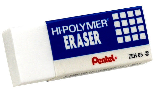Pentel ZEH-05, 10, 20, 99 Hi-Polymer Block Eraser, White, 1 Eraser