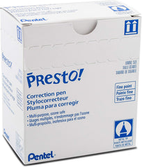Pentel ZL31-W Presto Jumbo Correction Pen, Fine Point, Metal Tip, 12ml, Box of 12