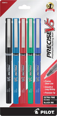 Pilot 26013 Precise V5 Stick Rolling Ball Pens, Extra Fine Point, 5-Pack, Assorted Colors, Black/Blue/Red/Green/Purple Inks