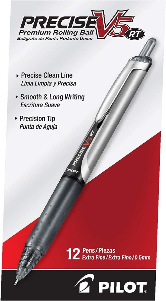 Pilot 13447-26066 PV5R Precise V5 RT Retractable Rollerball Pens, 0.5 mm Extra Fine Point, Dozen Box
