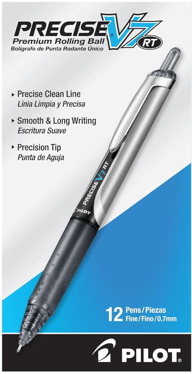 Pilot 26067-26071 PV7R Precise V7 RT Retractable Rollerball Pens, 0.7 mm Fine Point, Dozen Box