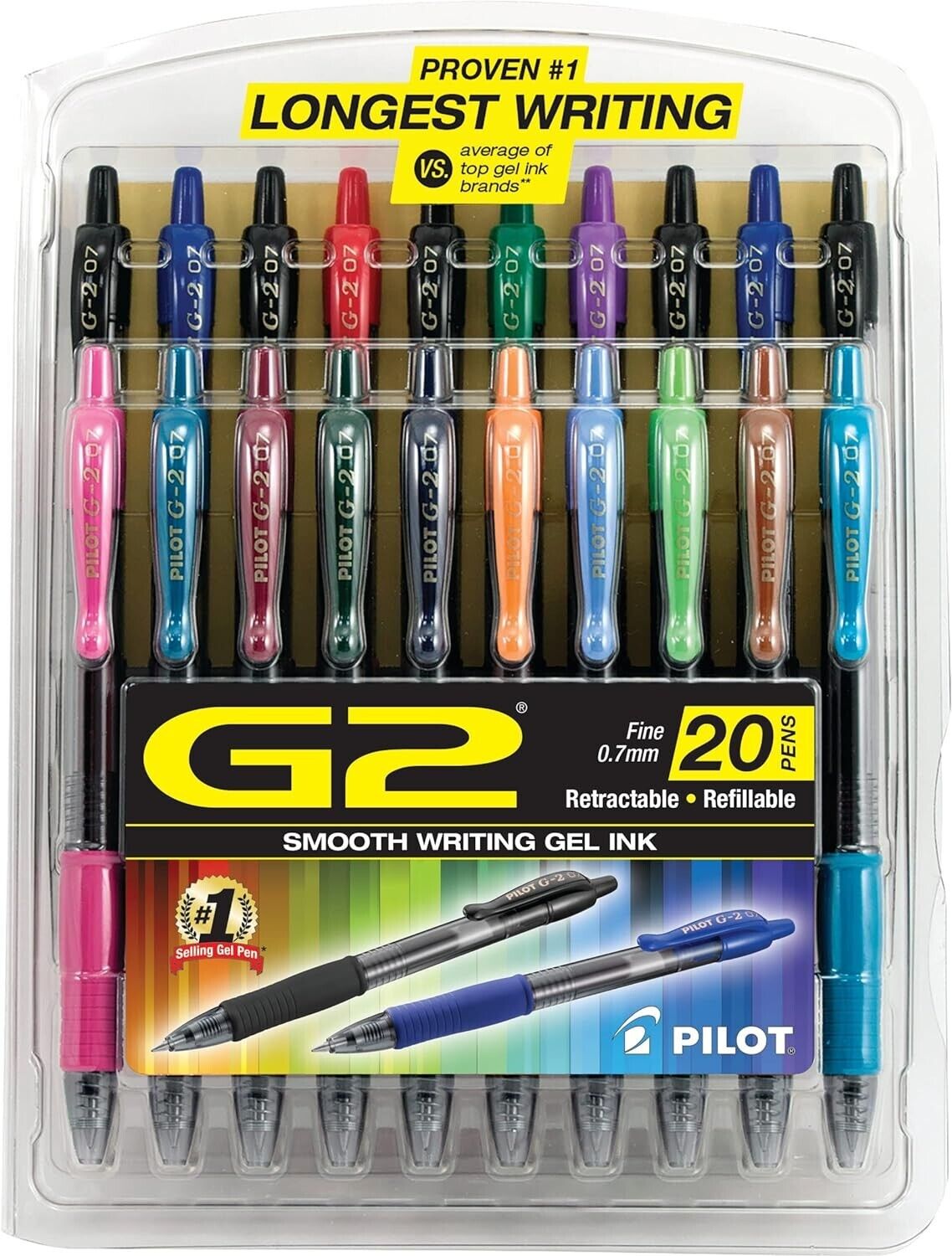 Pilot 31294 G2-07 Retractable Gel Ink Pens, Fine Point, Assorted 20 Pack