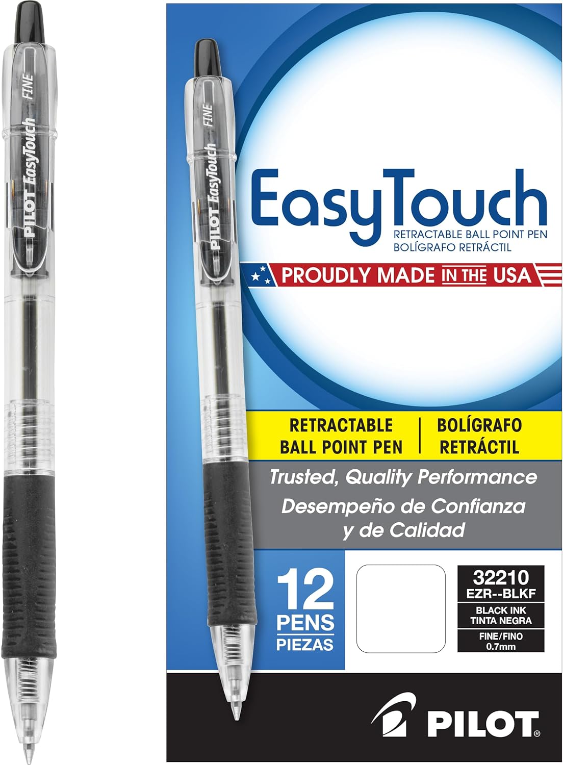 Pilot 32210-32222 EasyTouch Refillable & Retractable Ballpoint Pens, Pack of 12