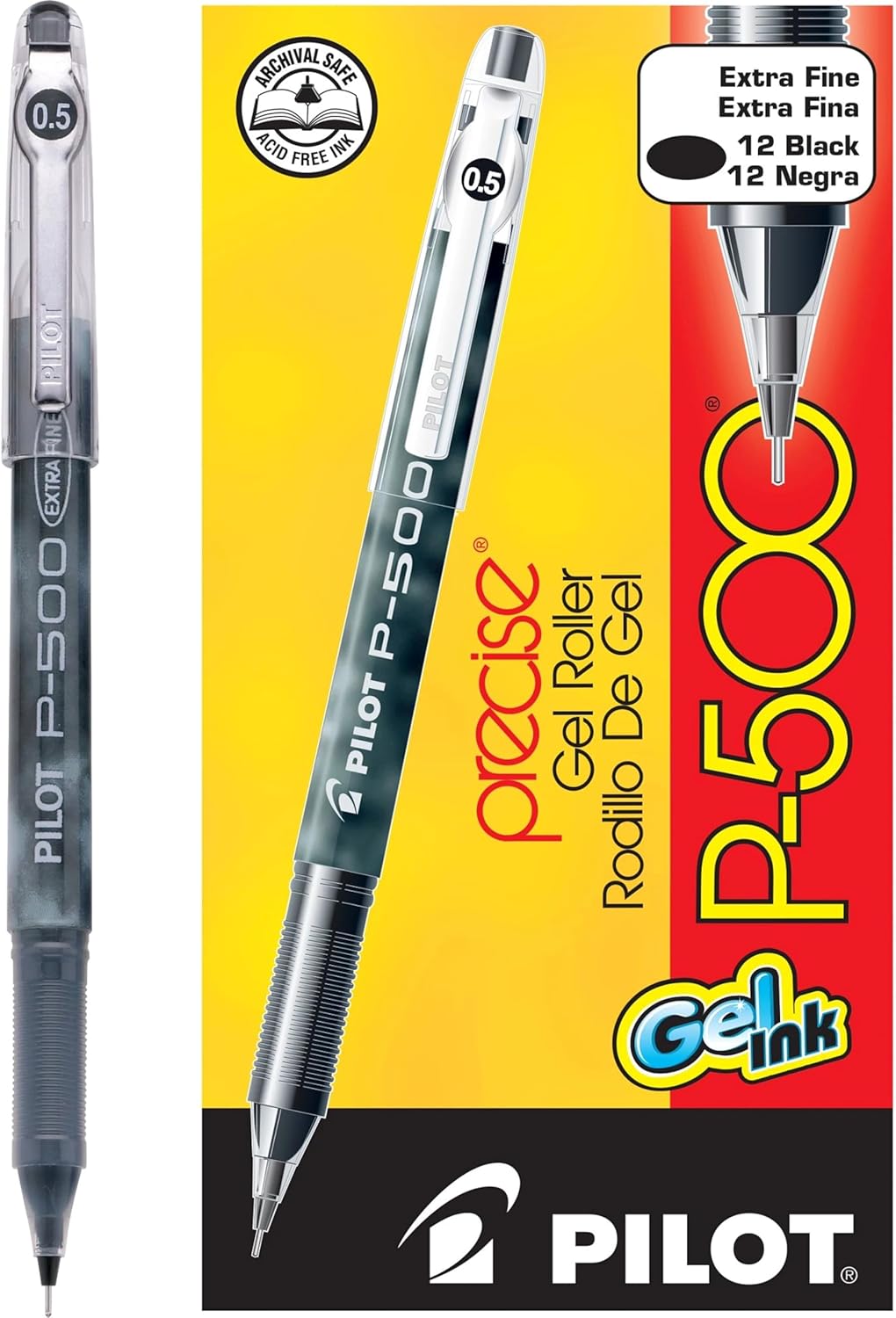 Pilot 38600-38602 P-500 Precise Rolling Ball Stick Pens with Gel Ink, 0.5 mm Extra Fine Point, Dozen Box