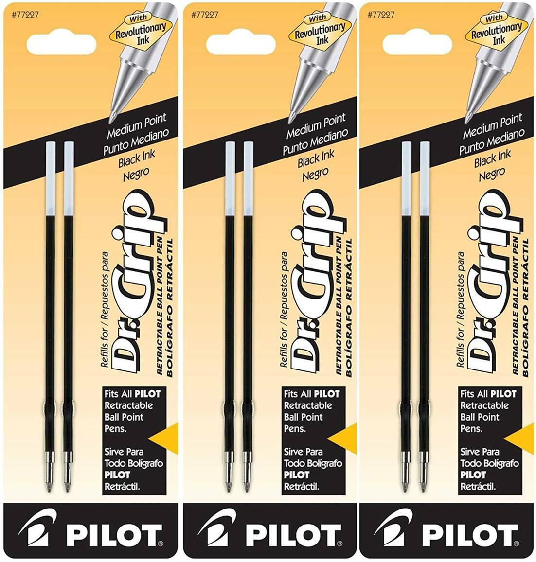 Pilot 77227-77229 Dr. Grip Retractable Ballpoint Ink Refills, 1.0 mm Medium Point, 3 Packs