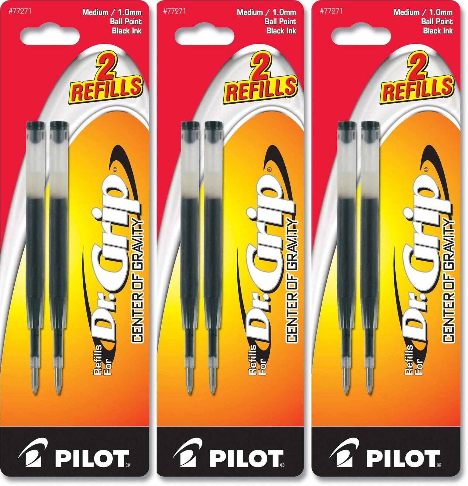 Pilot 77271-77272 Dr. Grip Center of Gravity Ballpoint Ink Refills, 1.0 mm Medium Point, 3 Packs