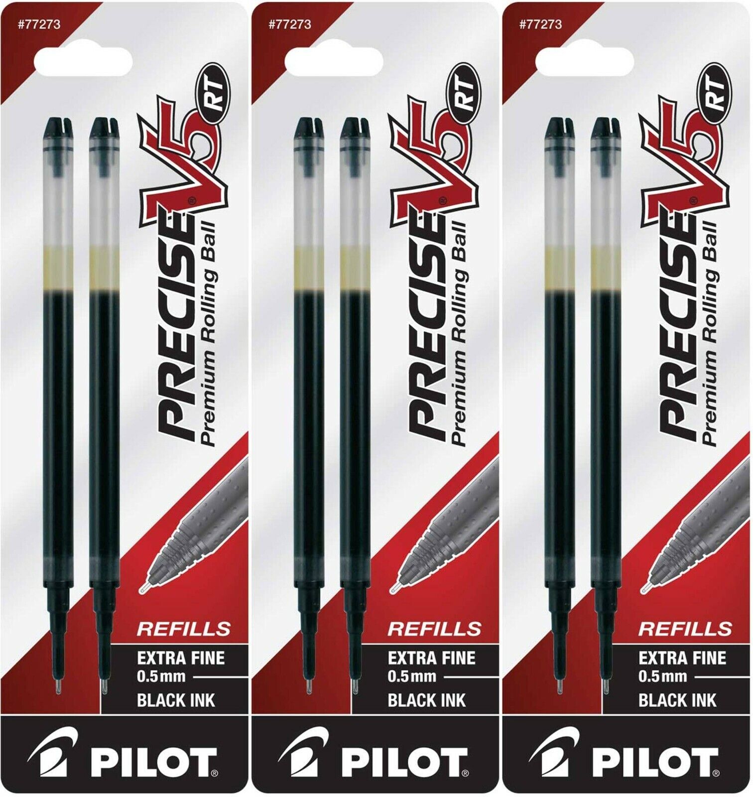 Pilot 77273-77275 Precise V5 RT Rolling Ball Liquid Ink Refills, 0.5 mm Extra Fine, 3 Packs