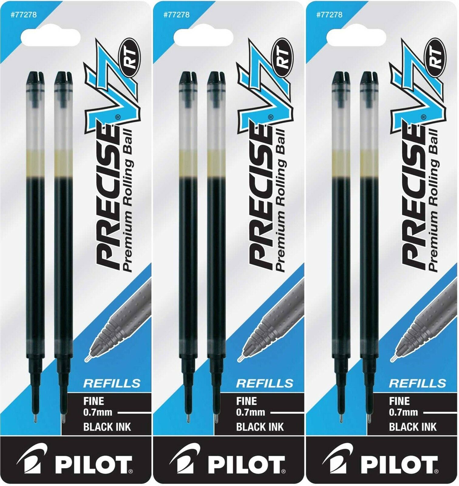 Pilot 77278-77280 Precise V7 RT Rolling Ball Liquid Ink Refills, 0.7 mm Fine, 3 Packs
