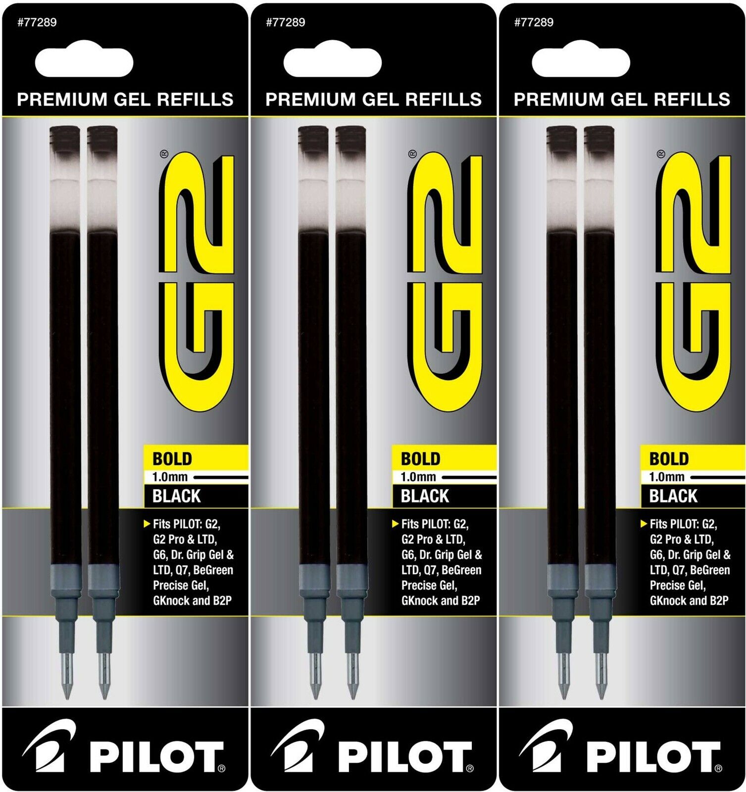 Pilot 77289-77365 G2-10 Gel Ink Rolling Ball Pen Refills, 1.0 mm Bold Point, 3 Packs