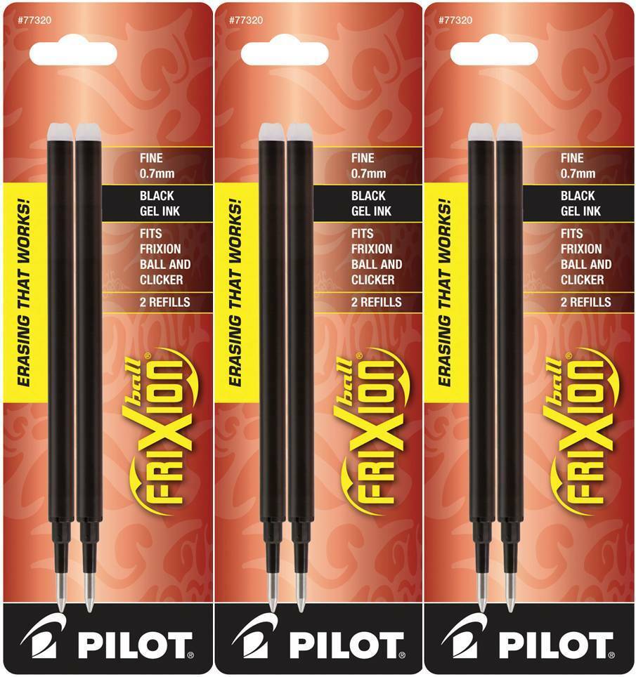 Pilot 77320-77326 FriXion Ball Erasable Gel Ink Refills, 0.7 mm Fine Point, 3 Packs of 2 Refills