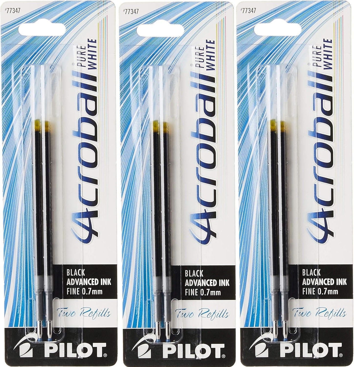 Pilot 77347 Acroball PureWhite Advanced Ink Refills, 0.7 mm Fine Point, Black Ink, 2-Pack, 3 Packs