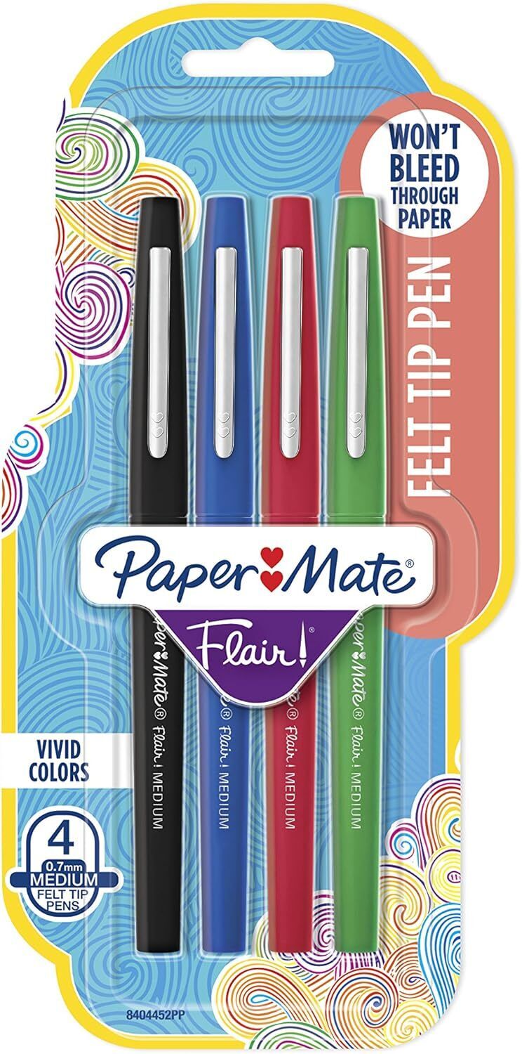 Paper Mate 8404452PP-8434452PP Flair Felt Tip Pens, Medium Point (0.7 mm), 4 Count