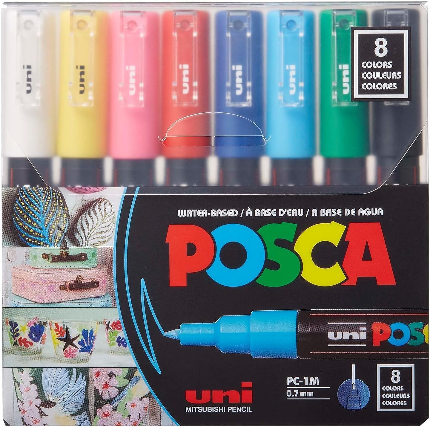 Uni Posca PC-1M Water Based Paint Marker Set, 0.7 mm Extra Fine Tip
