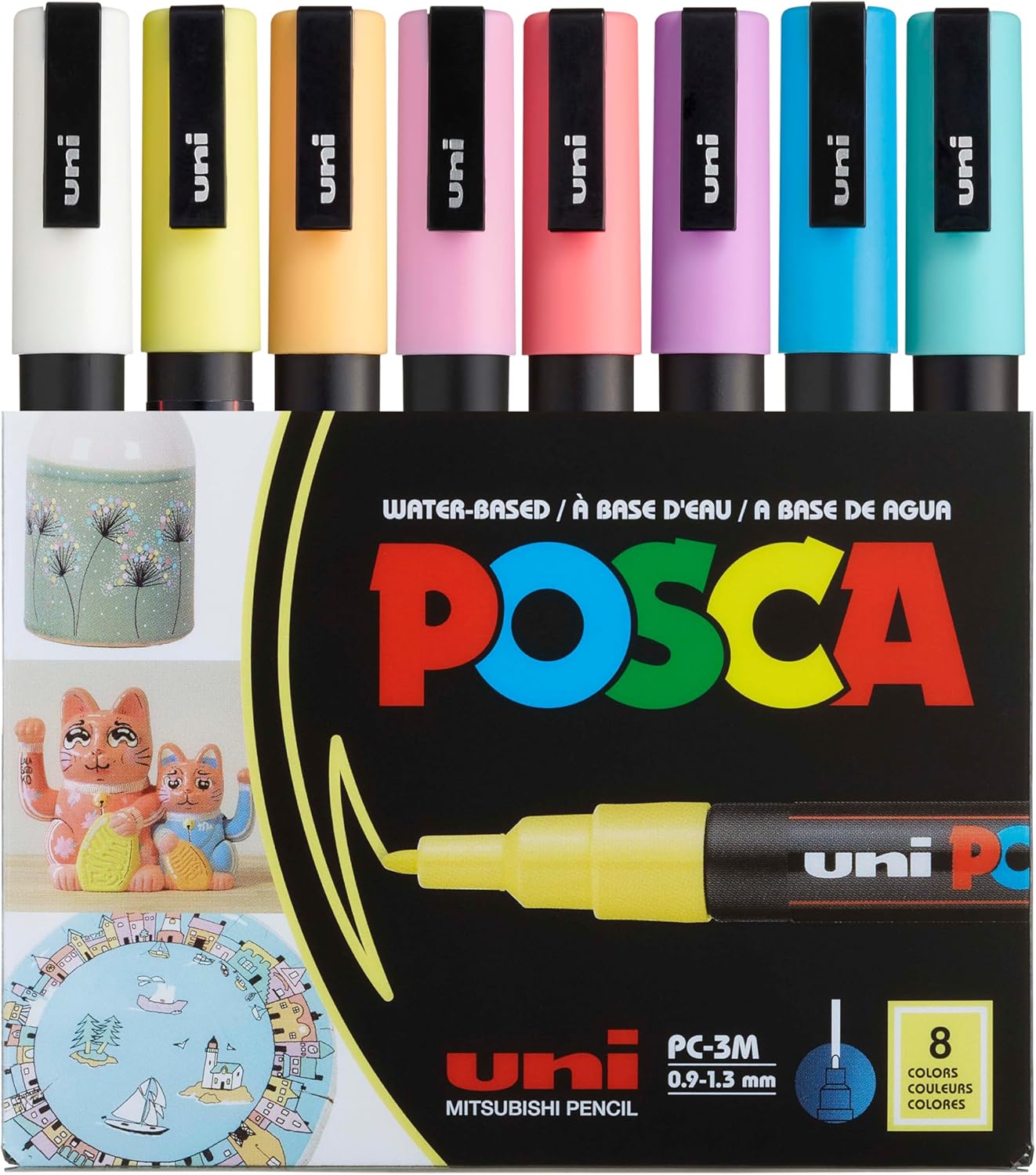 Uni Posca PC-3M Water Based Paint Marker Set, 0.9–1.3 mm Reversible Fine Tip