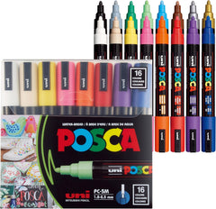 Uni Posca PC-5M Water Based Paint Marker Set, 1.8–2.5 mm Reversible Medium Tip