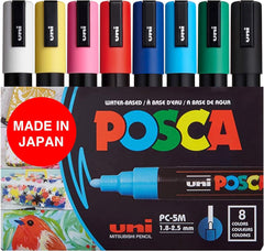 Uni Posca PC-5M Water Based Paint Marker Set, 1.8–2.5 mm Reversible Medium Tip