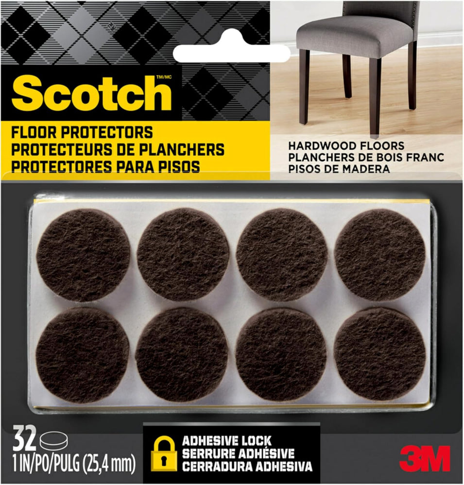 Scotch SP822-NA Round Felt Pads, 1 in, Brown, 32 Pack