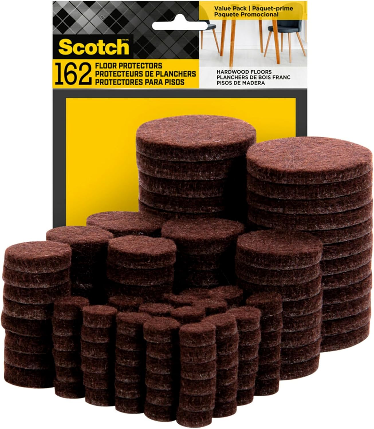 Scotch SP847-NA Self-Stick Felt Pads, Brown, 162 Pack, Assorted Size