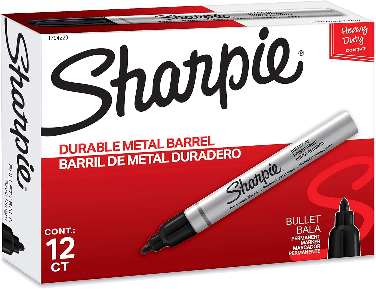 Sharpie 1794229 Pro Permanent Markers, Metal Barrel, Bullet Tip, Black, 12 Count