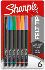 Sharpie 1976527 Stylo Pens, 0.4 mm Fine Point, Assorted Colors, 6-Count