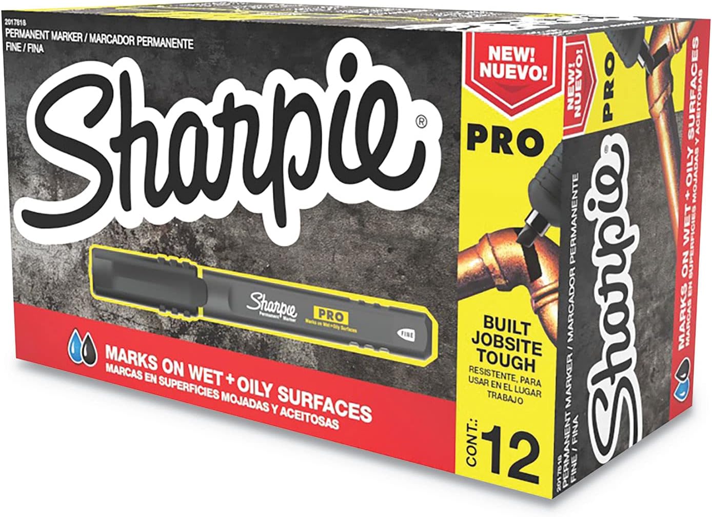 Sharpie 2017818 Pro Permanent Marker, Fine Point, Black, 12 Count