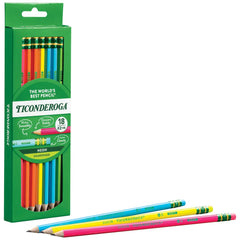 Ticonderoga X13018 Wood-Cased Pencils, Pre-Sharpened, #2 HB Soft, Neon Colors, 18 Count