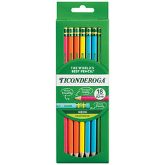Ticonderoga X13018 Wood-Cased Pencils, Pre-Sharpened, #2 HB Soft, Neon Colors, 18 Count